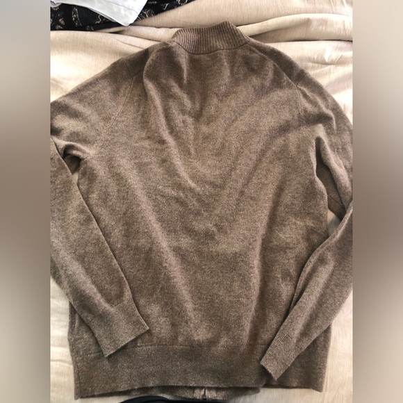 Buttoned down zip cashmere mock neck sweater pockets brown NWOT - Picture 2 of 7